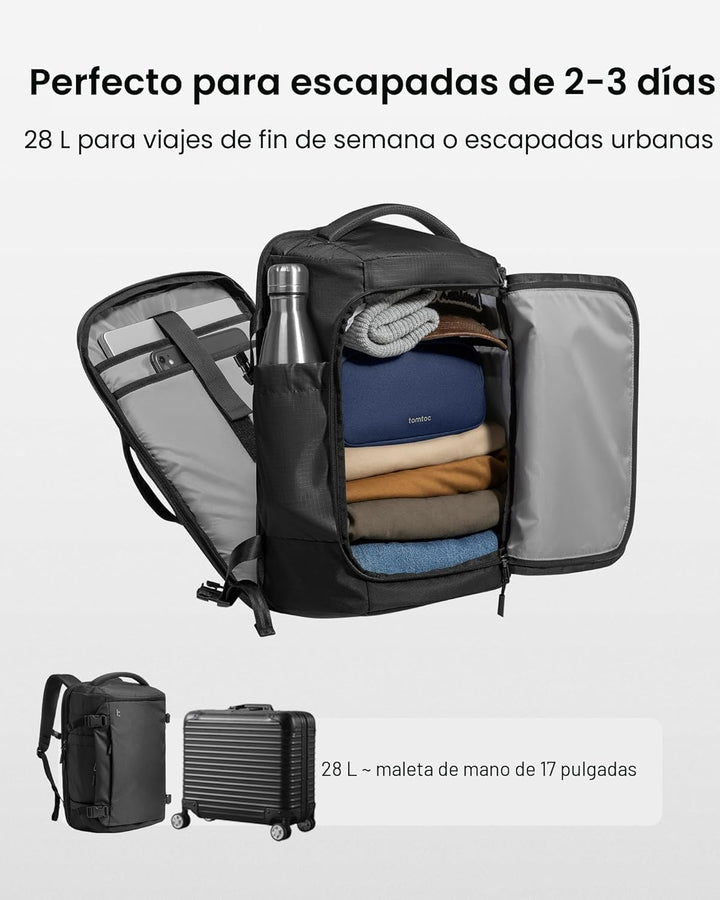 tomtoc - Mochila de viaje de 28L, equipaje de mano aprobado para vu...
