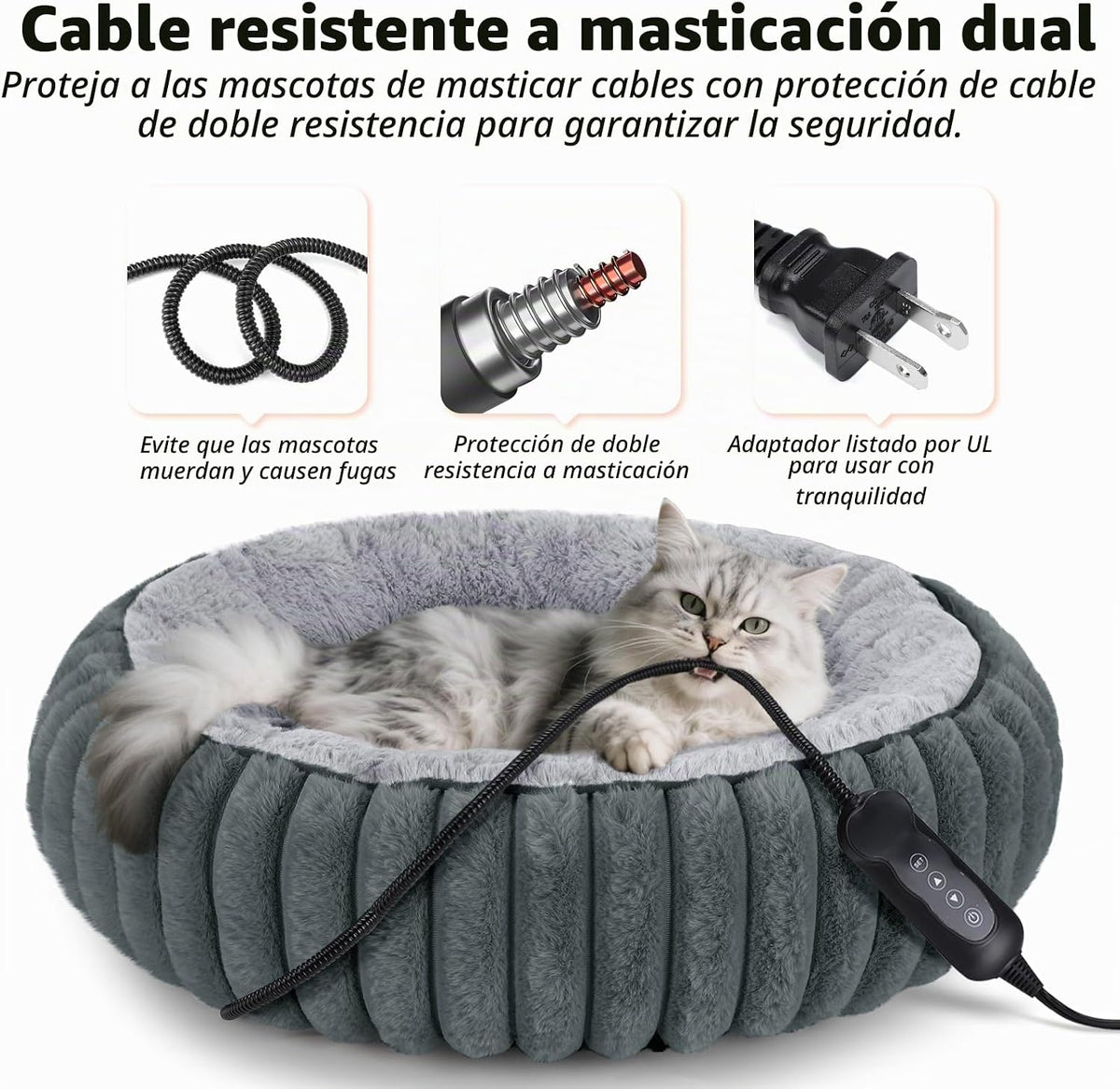 Camas calefactables para gatos de interior y perros pequeños, cama térmica de 24 pulgadas para mascotas con temporizador y temperatura ajustable, cama eléctrica extraíble e impermeable para