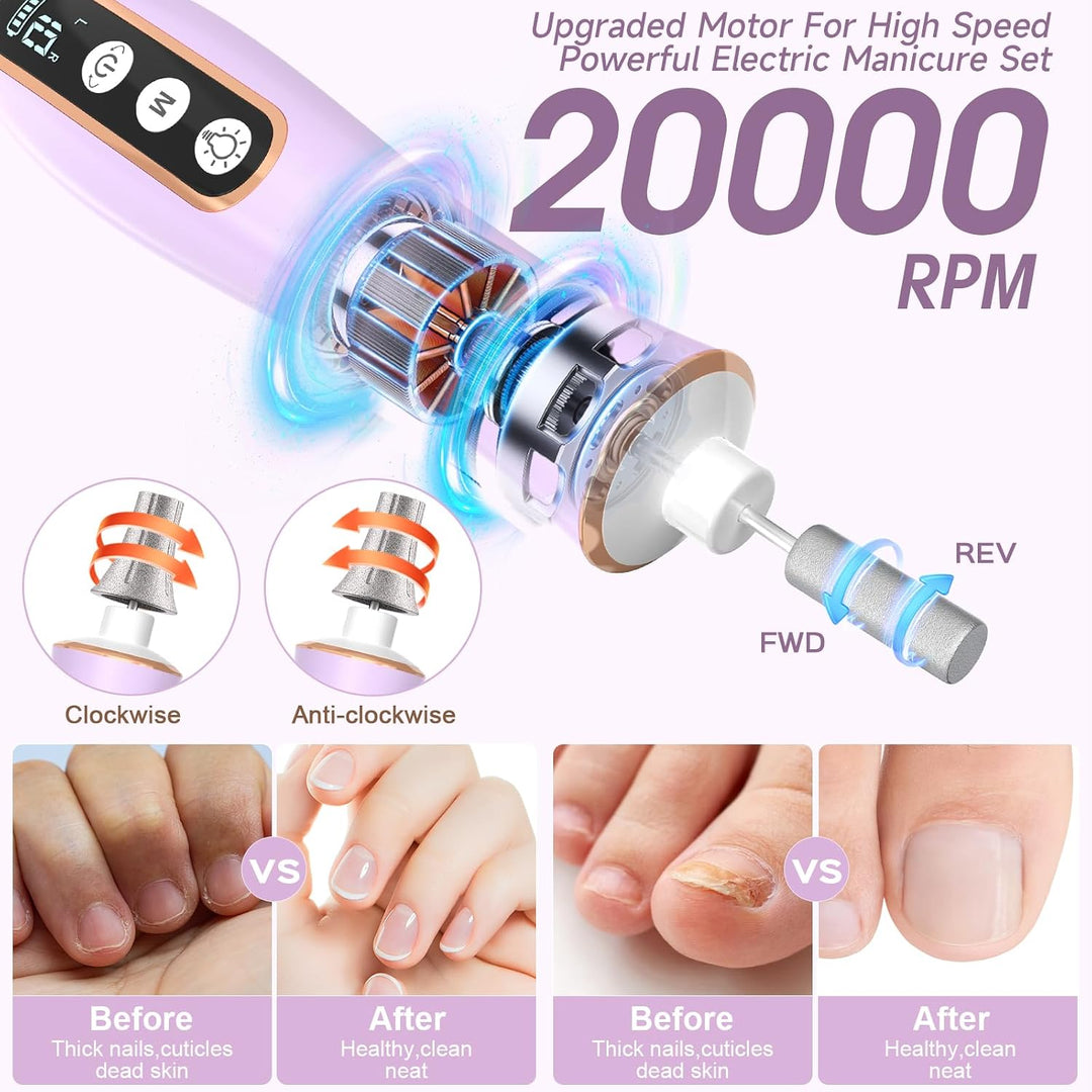 Kit profesional de manicura y pedicura con luz LED de 360° y 10 vel...