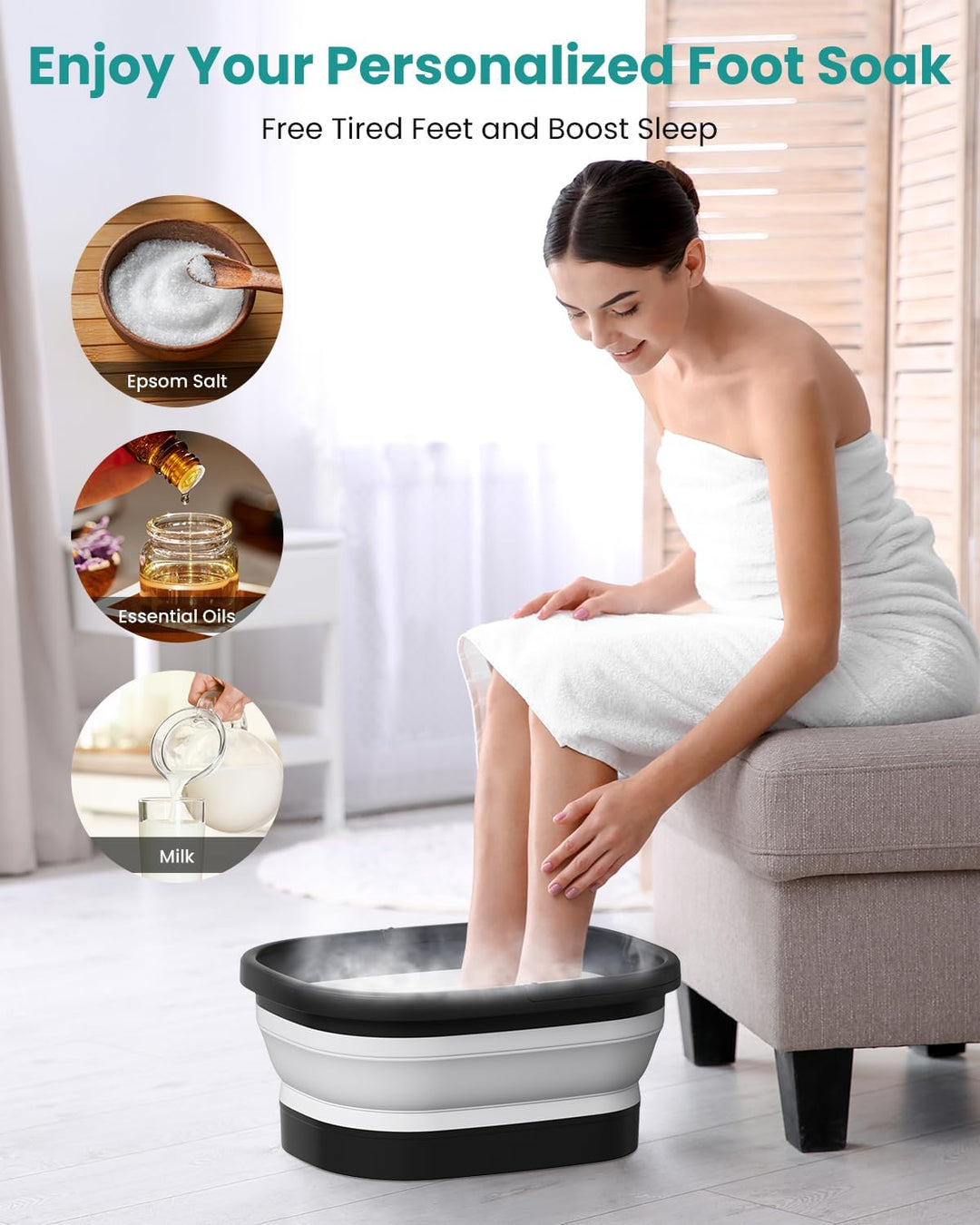 Nekteck Bañera plegable para remojar pies, baño de pies, remojo de...