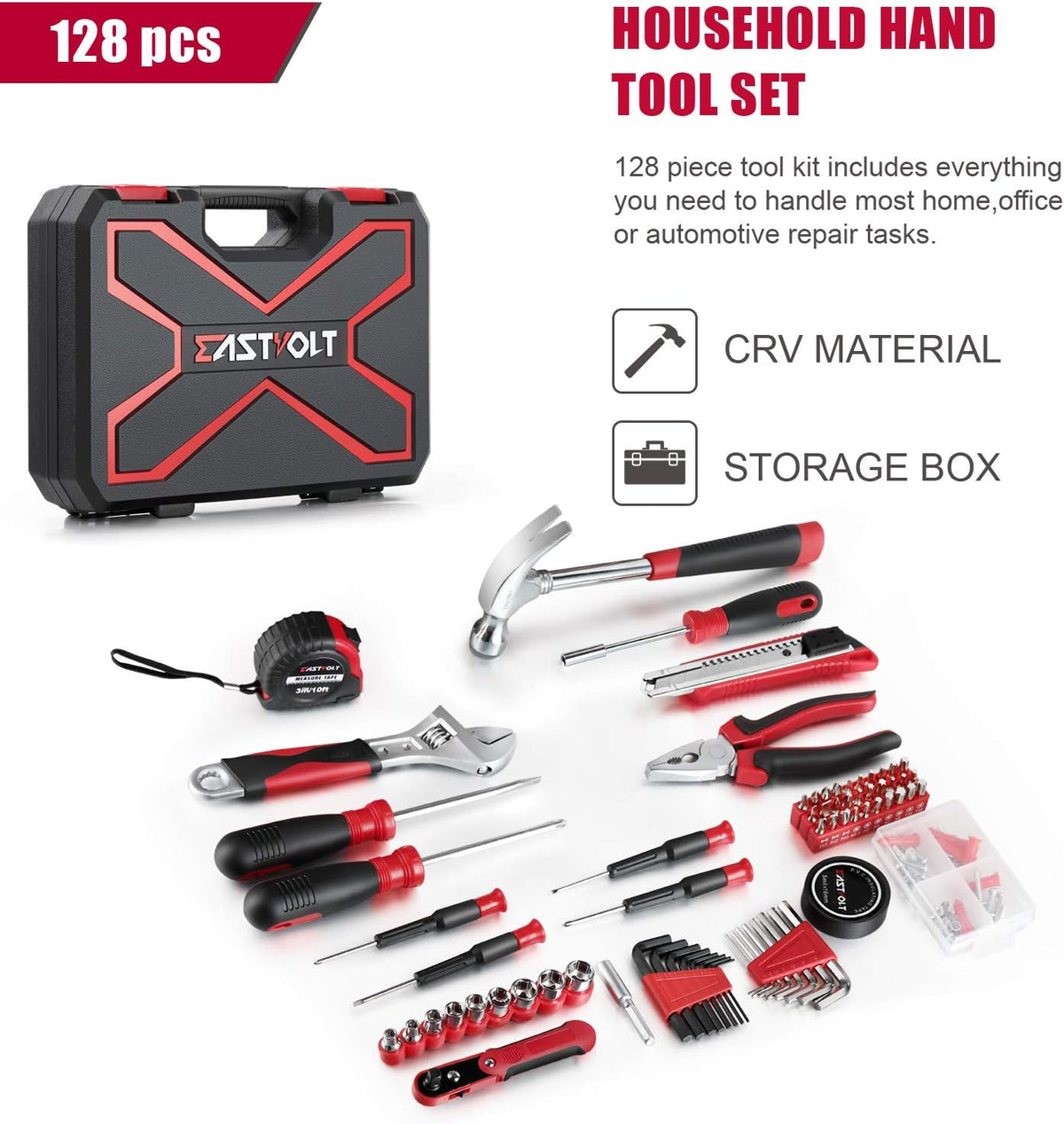 Eastvolt EVHT12801 - Juego de herramientas de reparación del hogar...
