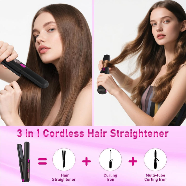 Nsyee - Plancha de pelo inalámbrica 2 en 1, con revestimiento de ce...