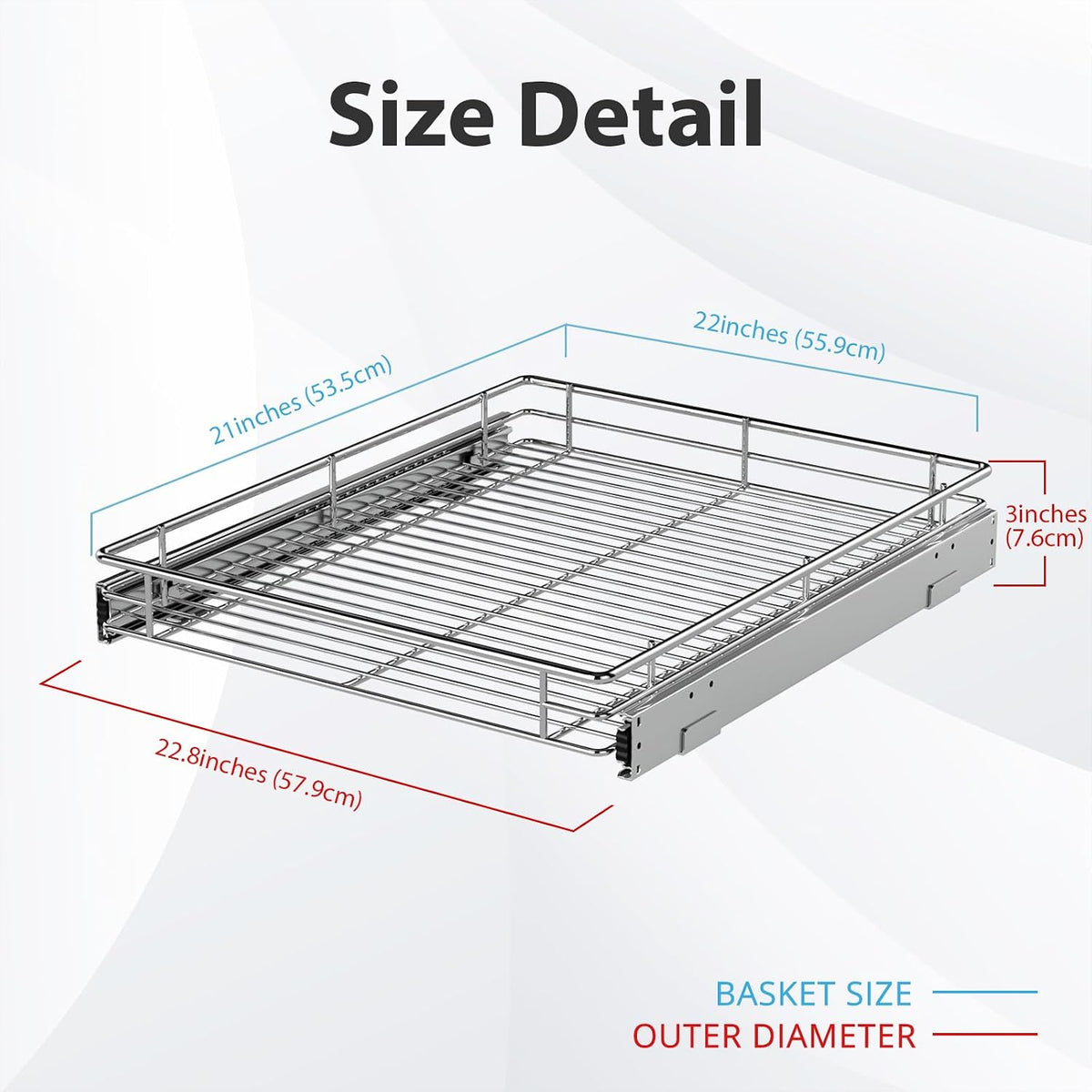 ZOINLIY Organizador de armario extraíble, versátil organizador de cocina deslizante y almacenamiento, cesta de almacenamiento de cajones resistente, deslizamiento suave, acabado cromado, 22.8 pulgadas