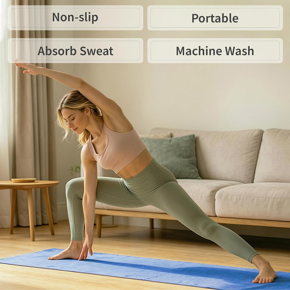 Paquete de 2 toallas antideslizantes para esterilla de yoga caliente con puntos de agarre, 72 x 24 pulgadas, toalla de microfibra súper absorbente para yoga caliente, pilates, entrenamiento