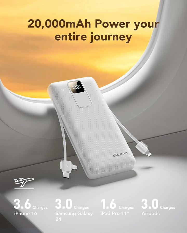 Cargador portátil charmast de 20000mAh con cables incorporados y en...