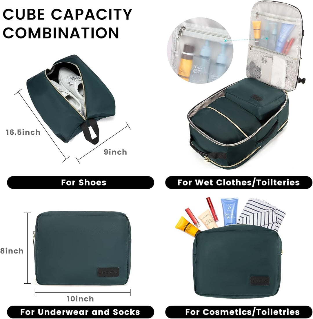 LOVEVOOK Mochila de viaje para llevar en cabina, Verde-negro