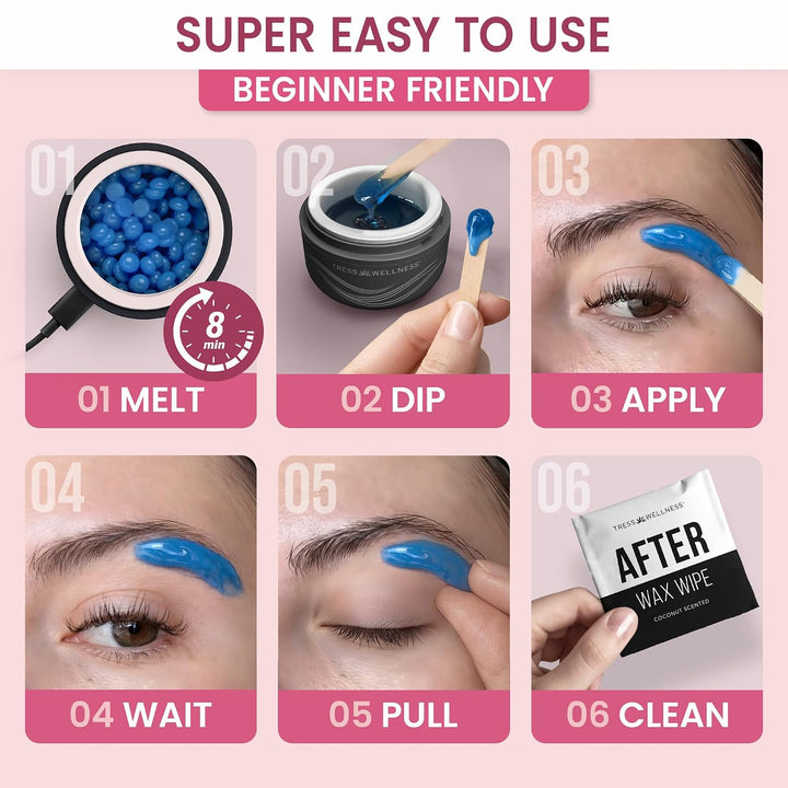 Tress Wellness Kit de cera sin tirantes para cara, cejas y labios p...