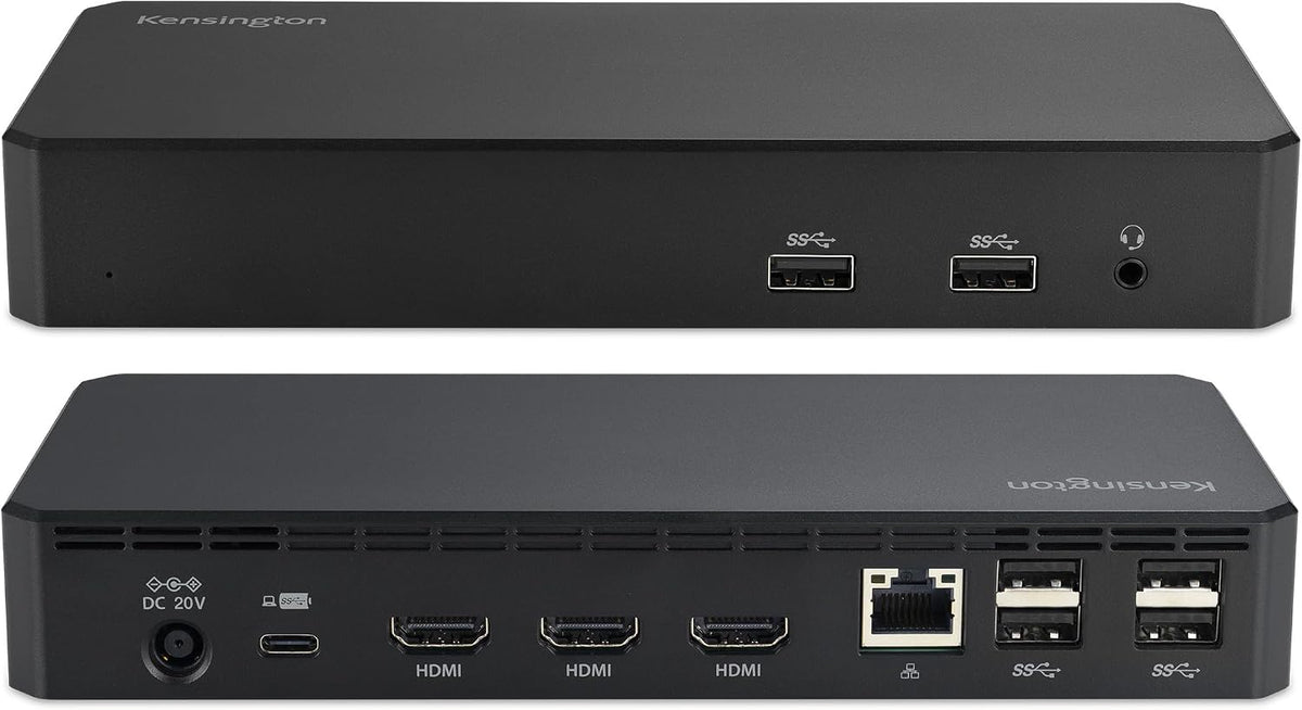 Kensington SD4760P Estación de Acoplamiento USB-C 11-en-1 con DisplayLink, Estación de Acoplamiento para Tres Monitores, 3xHDMI, Carga de 100W para Laptop, 6xUSB A, Ethernet, Audio, Requiere