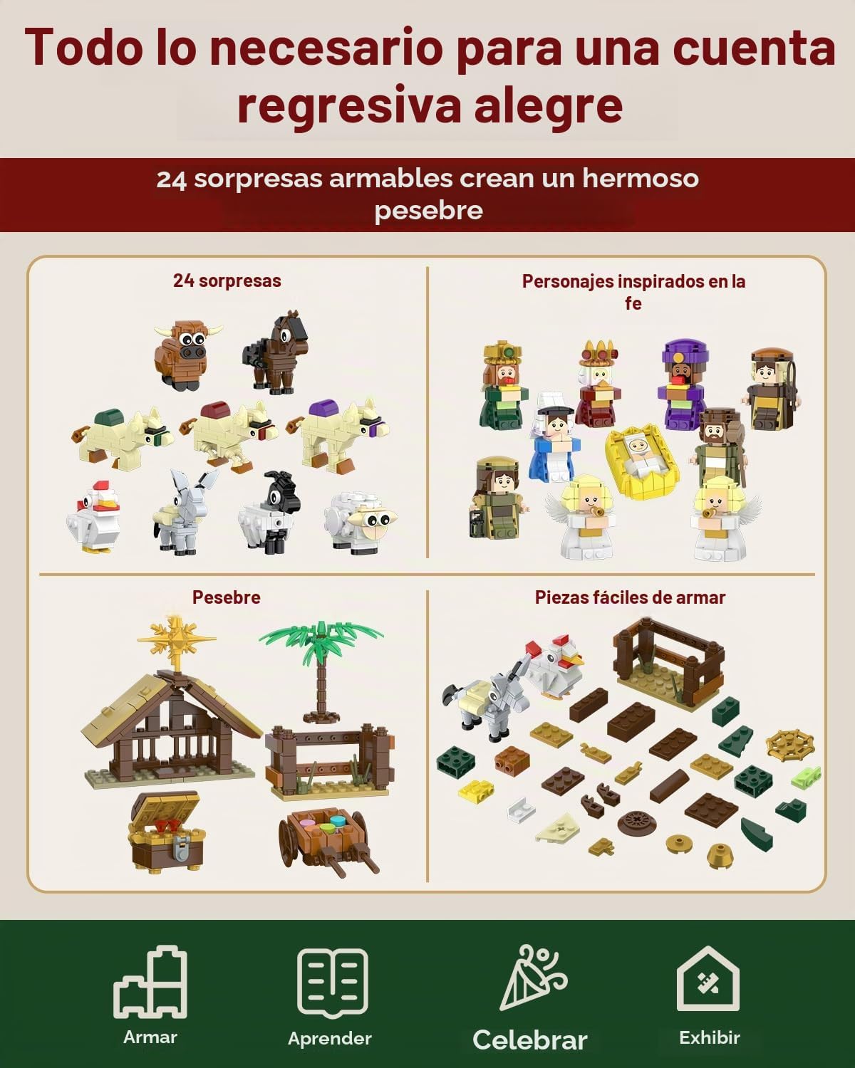 Calendario de Adviento 2026, bloques de construcción de cuenta regresiva de