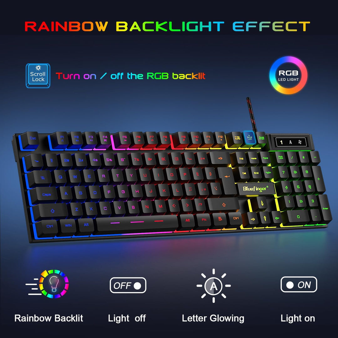 BlueFinger Combo de teclado RGB para juegos y mouse
