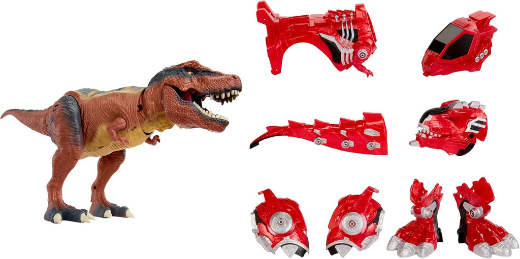 Armorsaurs Armor-Up T-Rex Dinosaur Ajax Figura de juguete con 7 piezas de armadura extraíbles, Chomp disparado por la cola, compatible con pilotos, 8.7 pulgadas de alto x 17.9 L, niños, niñas, a