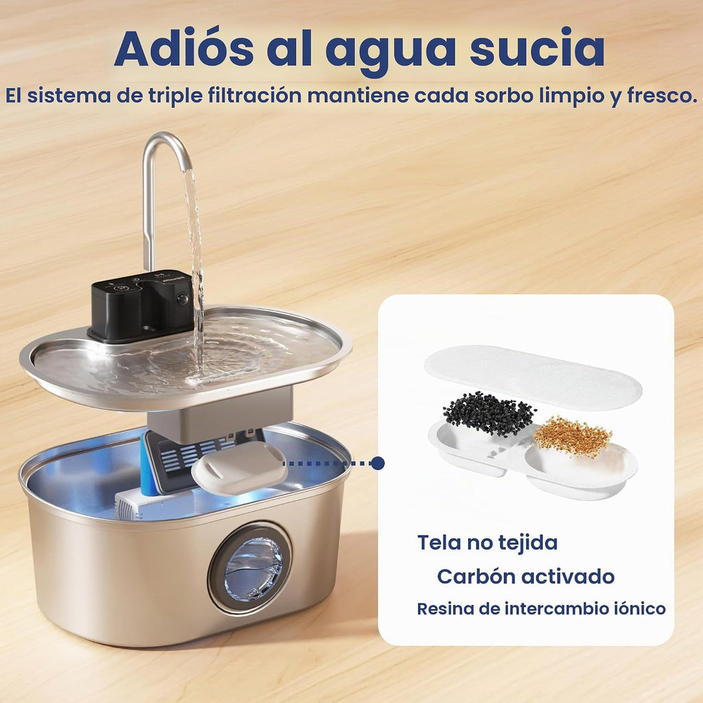 PawsPik Fuente de agua automática inalámbrica para perros y gatos, acero