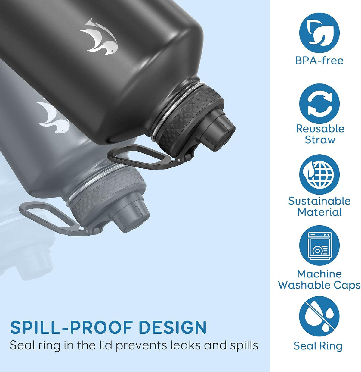 Coolflask Botella de agua de 128 onzas aislada con popote y 3 tapas a