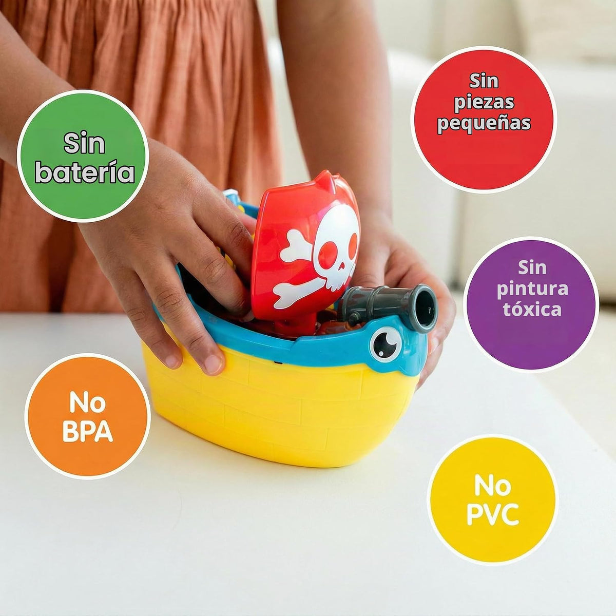 Wow Toys Pip The Pirate Ship - Barco pirata alimentado por fricción con figuras y cañón | Sin baterías, juguete duradero de baño o sala de juegos para niños pequeños de 1 a 5 años