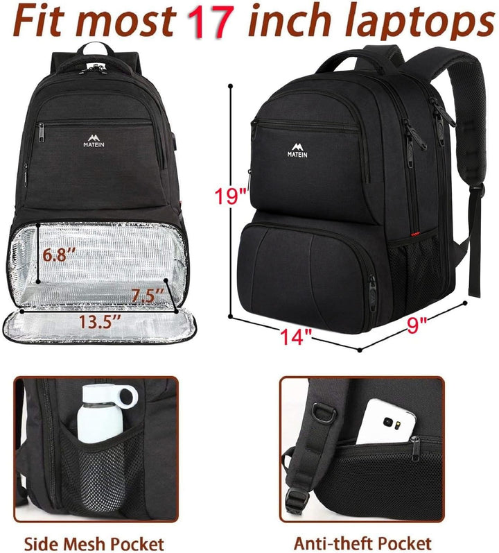 MATEIN Mochila de almuerzo para hombres, mochila térmica de 17 pulg...