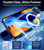 TORRAS Funda magnética a prueba de golpes para iPhone 15 Pro, probada contra caídas de grado militar, compatible con MagSafe, parte trasera de policarbonato duro transparente con funda protectora delgada de silicona antihuellas, transparente