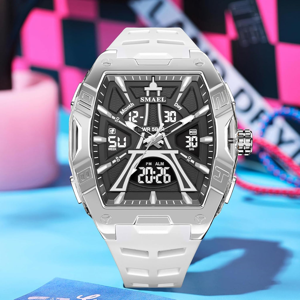 Reloj deportivo para hombre – Moda clásica 50M impermeable doble pantalla (analógico y digital) – Luz nocturna LED, cronómetro, alarma, 6 opciones de color regalo
