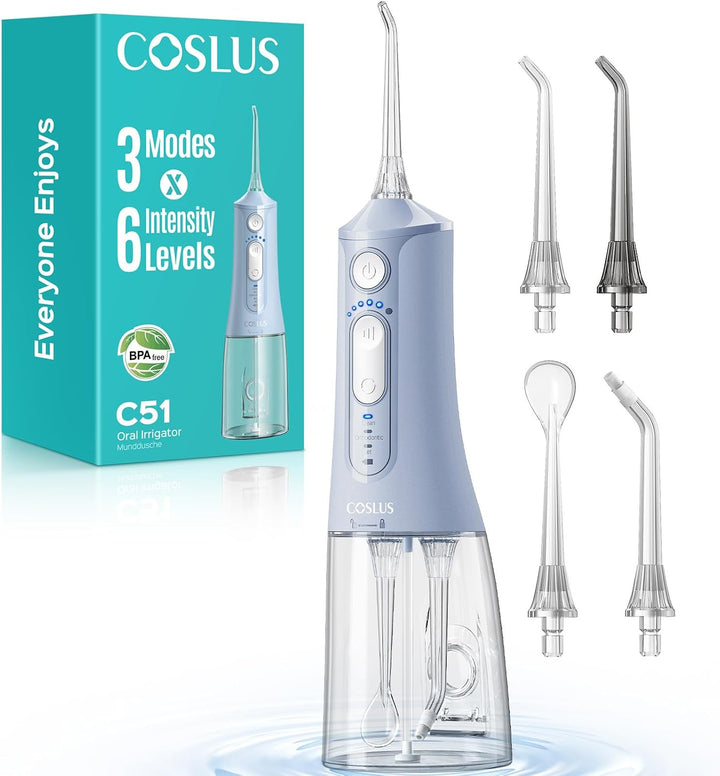 COSLUS - Irrigador de agua portátil para dientes: 3 modos y 6 ajust...