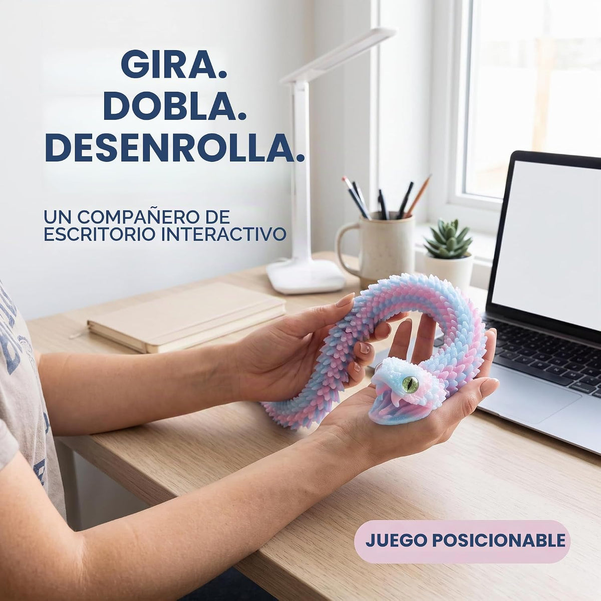 Modelo de serpiente impreso en 3D de gran tamaño de 35.5 pulgadas con dientes móviles (arcoíris)