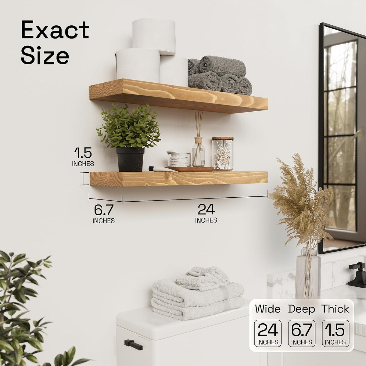 Estantes flotantes de madera natural para pared de 24 pulgadas