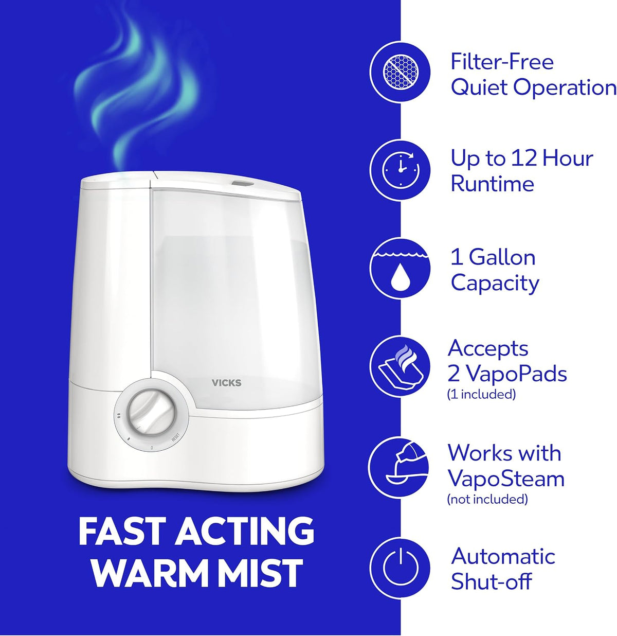 Humidificador Vicks, de rocío cálido con apagado automático., V745A/V745-JUV, gris, 1, 1