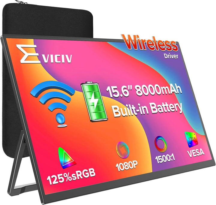 EVICIV Monitor portátil inalámbrico con batería de 8000 mAh, 15.6 p...