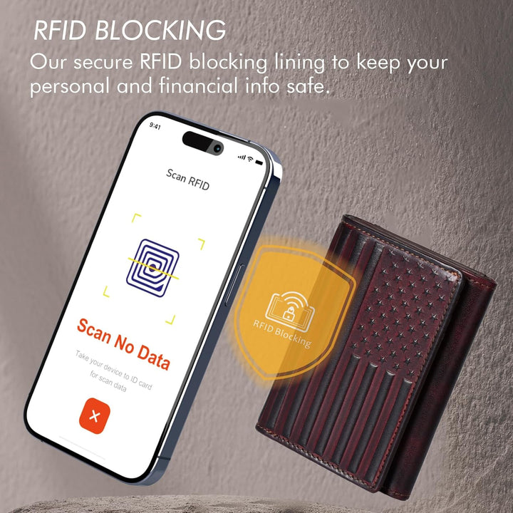 Pefiam Cartera de tres solapas para hombre de cuero con bloqueo RFI...