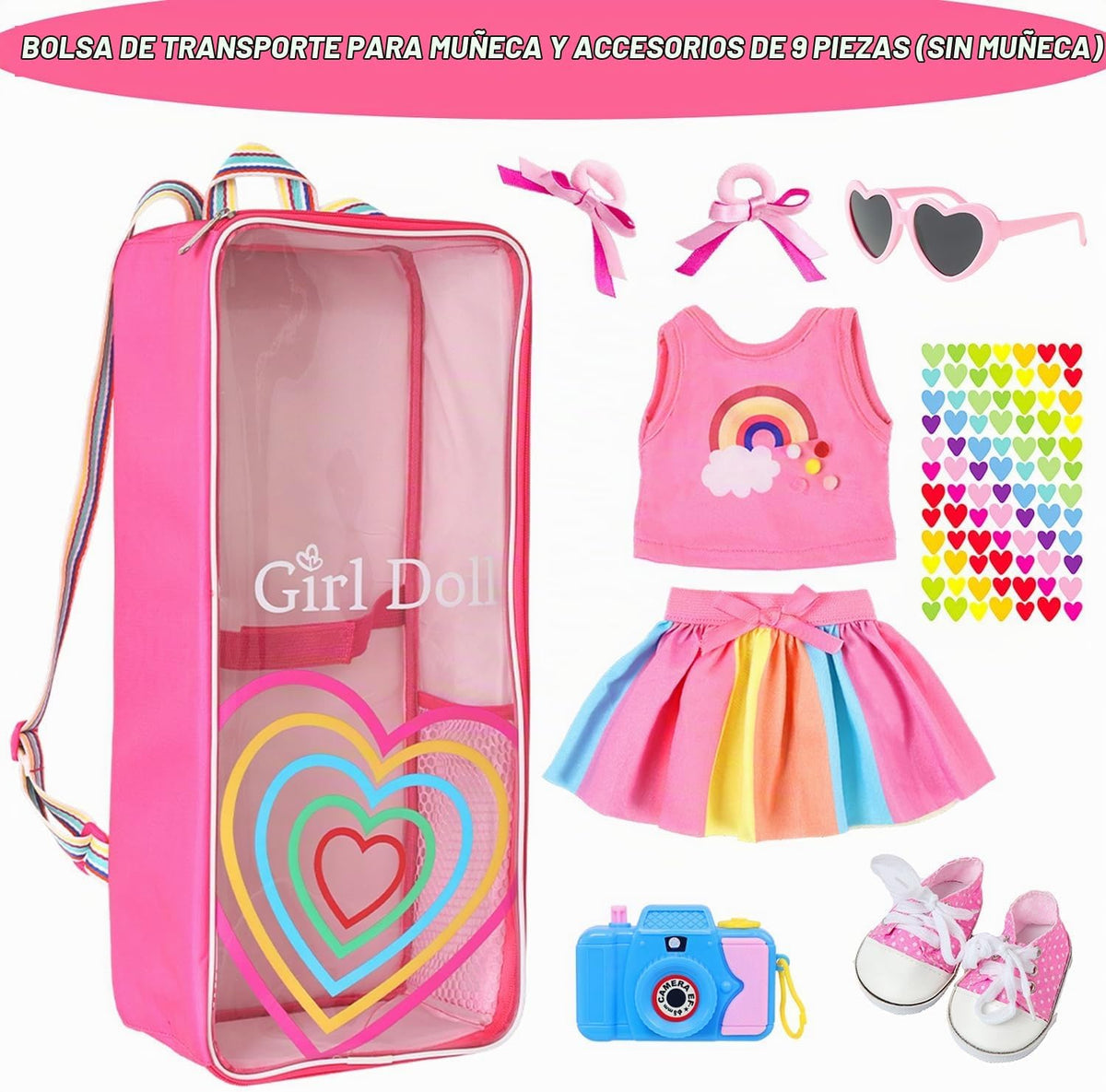 ZITA ELEMENT - Mochila de viaje para muñeca de 18 pulgadas, estilo arco iris
