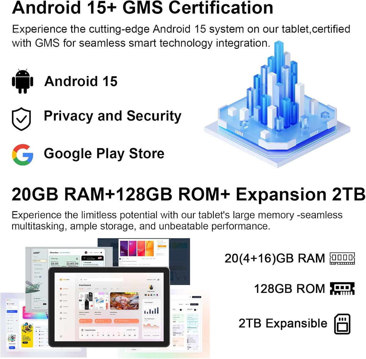 CUPEISI Tablet Android 15 de 10 pulgadas, 20 GB de RAM+128 GB de RO...