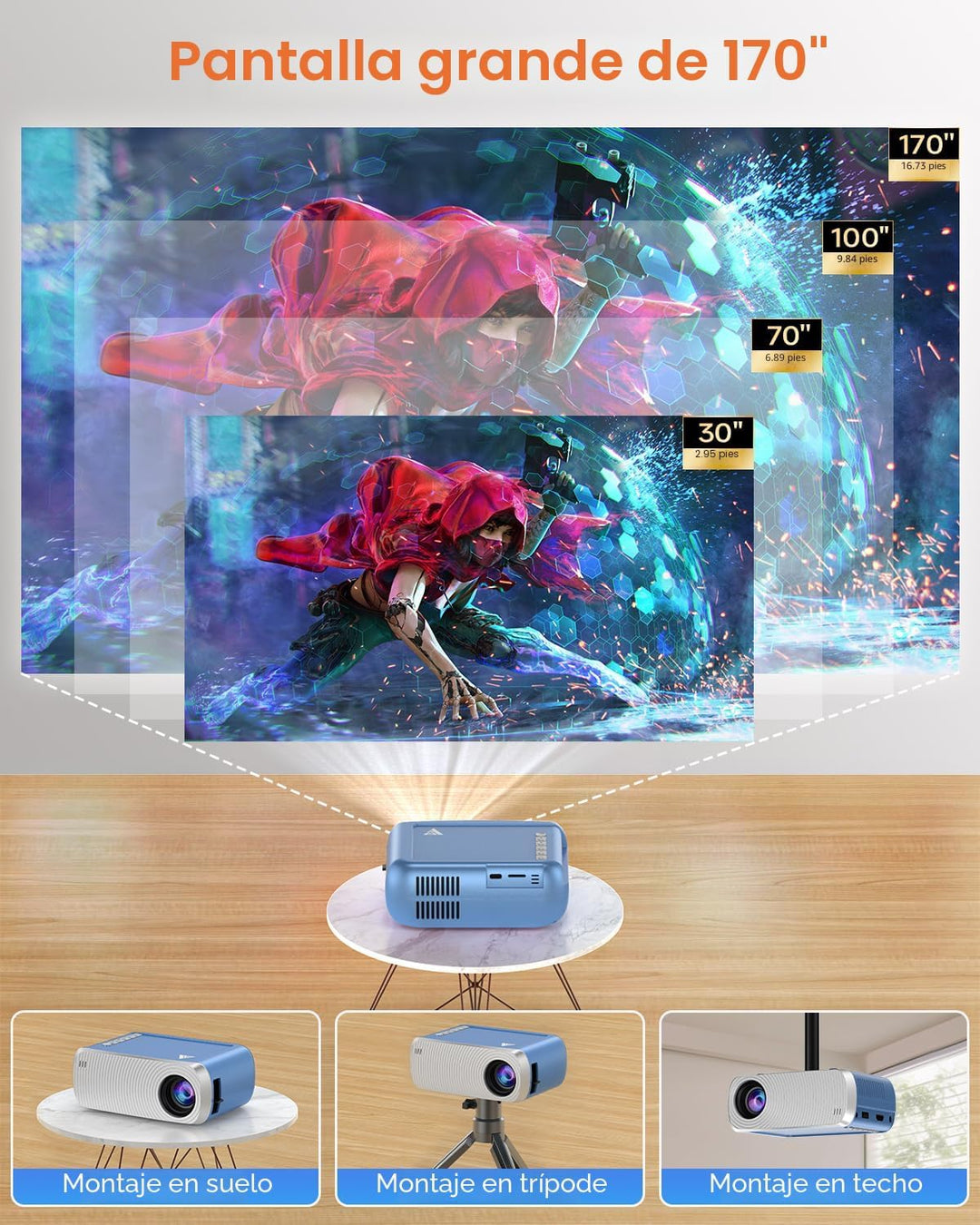 Mini proyector con WiFi y Bluetooth, proyector de película portátil...