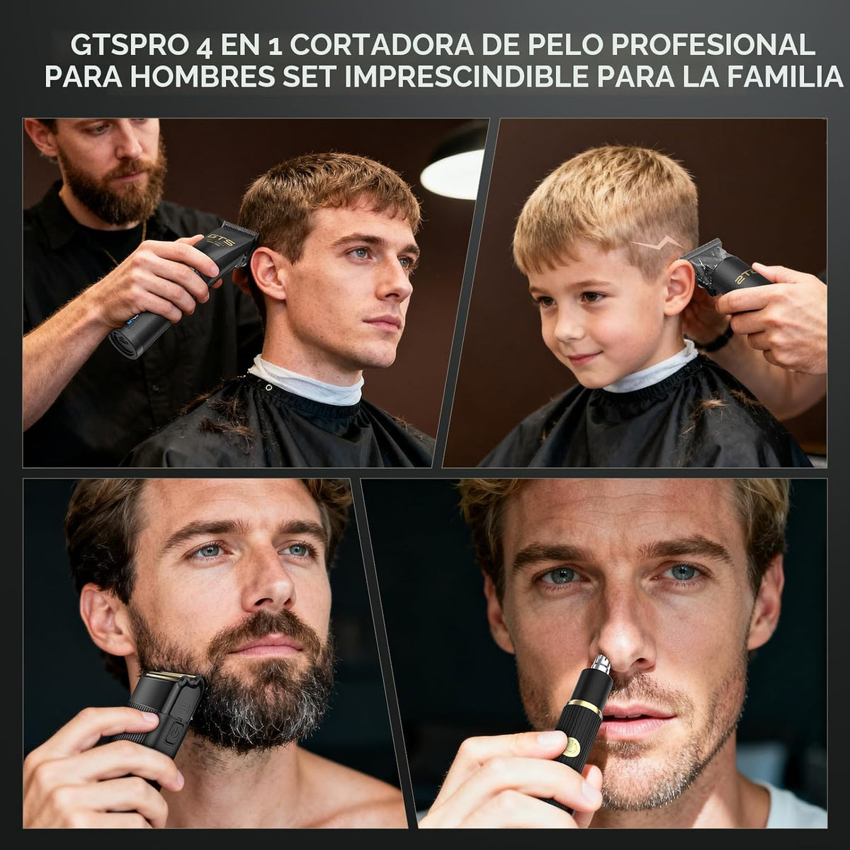 GTSPRO Afeitadoras/Recortadoras para Hombre Profesionales, Recortadora de Cabello Inalámbrica para Cortar el Cabello, Kit de Recortado para Barberos con Pantalla LED y 15 Peines Guía
