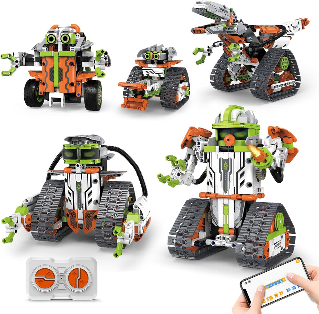STEM Robot Kit de construcción con control remoto para niños de 8 a 12 años, juguetes técnicos robóticos de codificación, regalos de cumpleaños para niños, kit de ciencia 5 en 1, modelos