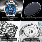OLEVS Relojes de Oro para Hombres Reloj de Pulsera de Lujo a Prueba de Agua Gran Cara Elegante Acero Inoxidable Analógico Cuarzo Fecha Cronógrafo Luminoso Lectura Fácil Relojes de Negocios Regalos para Hombres Graduación