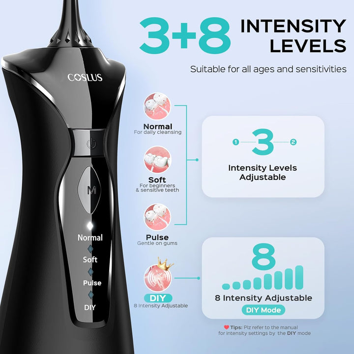 COSLUS Irrigador dental con hilo dental para dientes: 4 modos, inal...