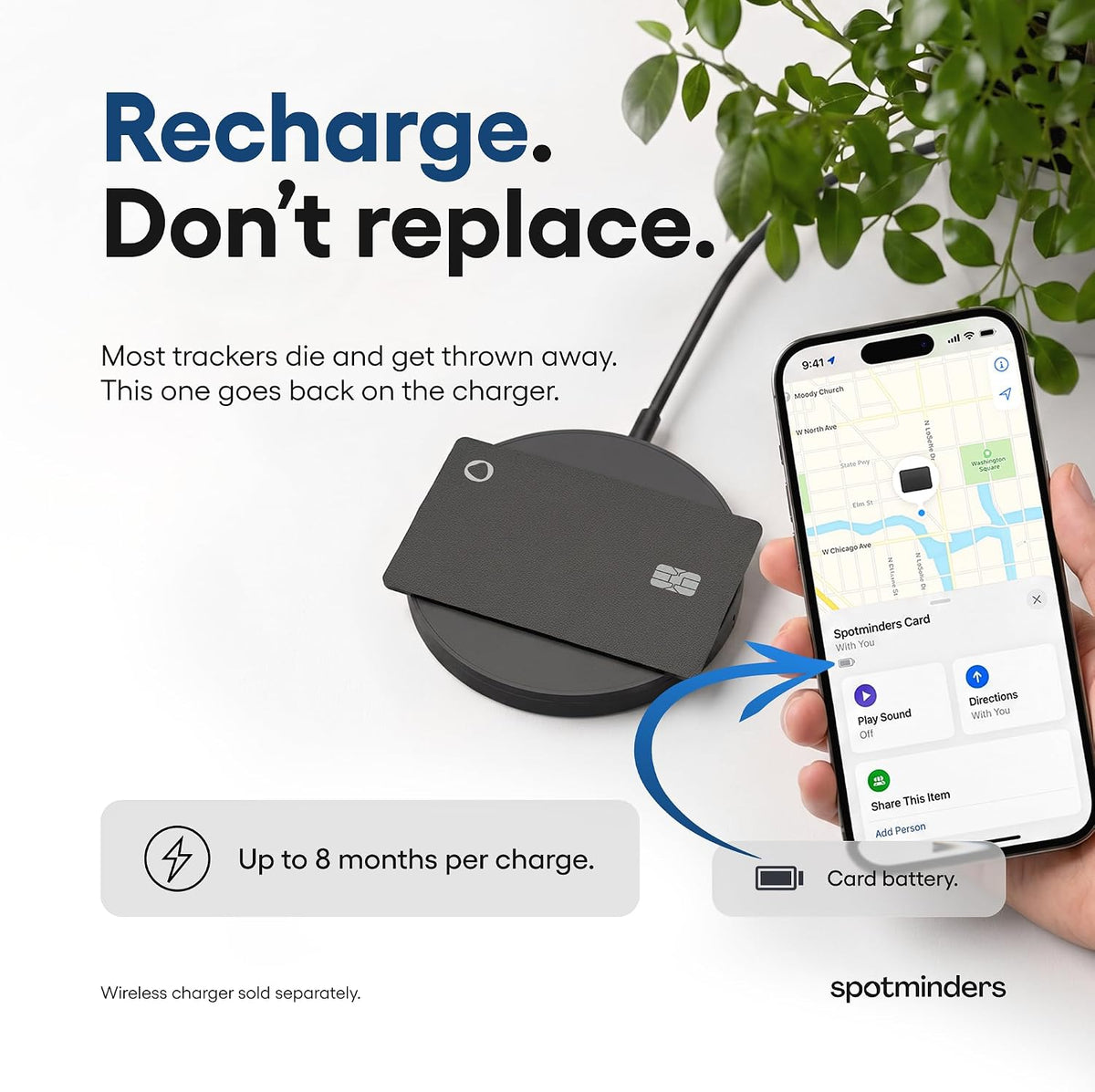 SPOTMINDERS Apple MFi - Cartera para tarjetas de crédito con certificación MFi Pro, paquete de 4 unidades (solo iOS) funciona con Apple Find My Tarjeta de seguimiento recargable para billetera IP68