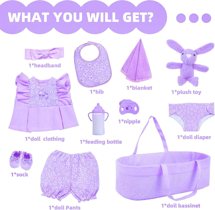 18INDC 11 piezas de ropa de muñeca de bebé con diseño floral morado...