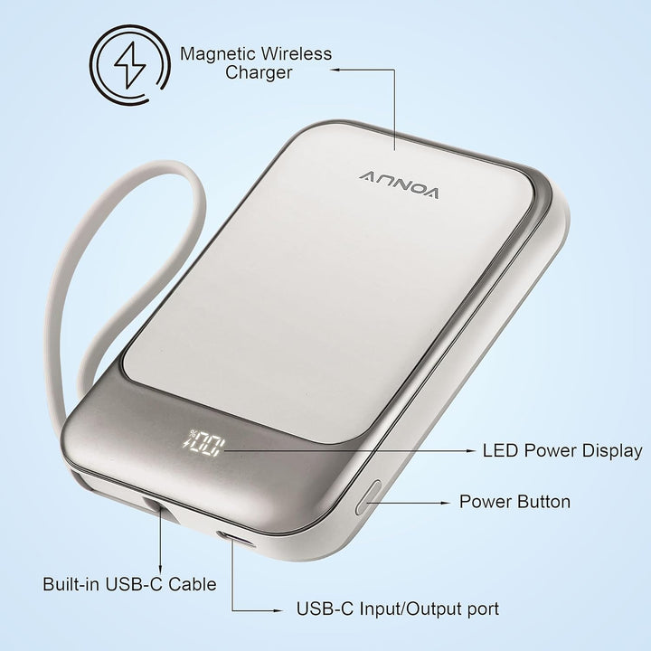 VONUV Banco de Energía Magnético de 10000mAh, Cargador Inalámbrico...