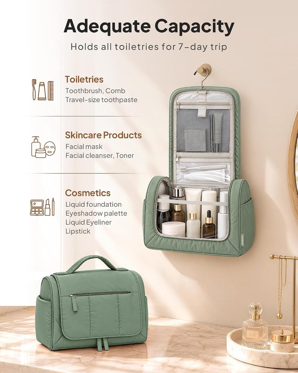 Neceser colgante de viaje para mujer, bolsa de maquillaje grande