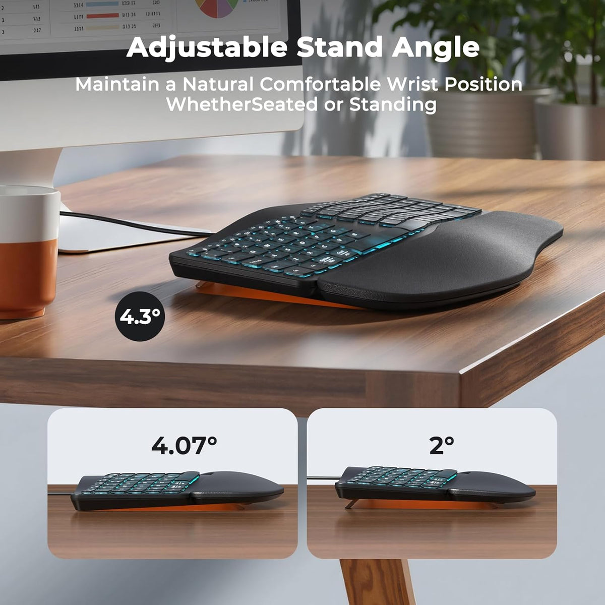 MEETION Teclado ergonómico con cable, retroiluminación transparente...