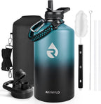 RAYMYLO Botella de agua de un galón de acero inoxidable con aislamiento al vacío de triple pared (fría por 48 horas), a prueba de fugas, sin BPA, con cuerda de paracaídas, tapa con boquilla y popote