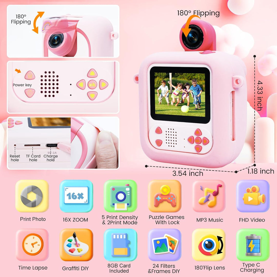 Cámara para niños con impresión instantánea para niñas y niños, 108...