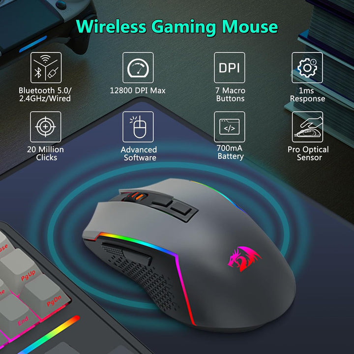 Redragon Combo de teclado mecánico inalámbrico y mouse, Bluetooth\/...