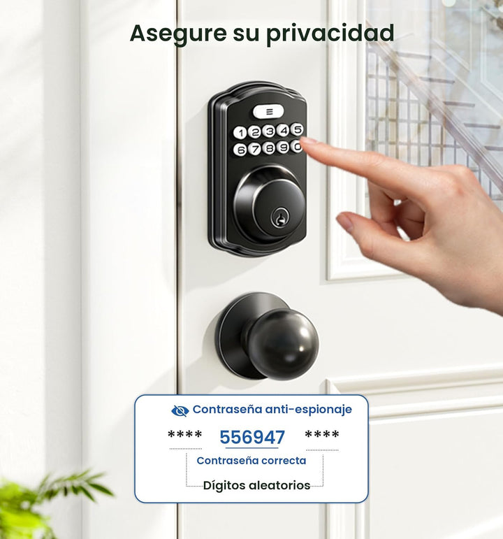 Veise Cerradura de puerta de entrada sin llave con 2 perillas, cerr...