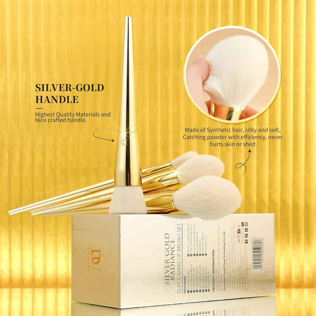 DUcare Juego de 15 brochas de maquillaje con soporte, brochas sinté...