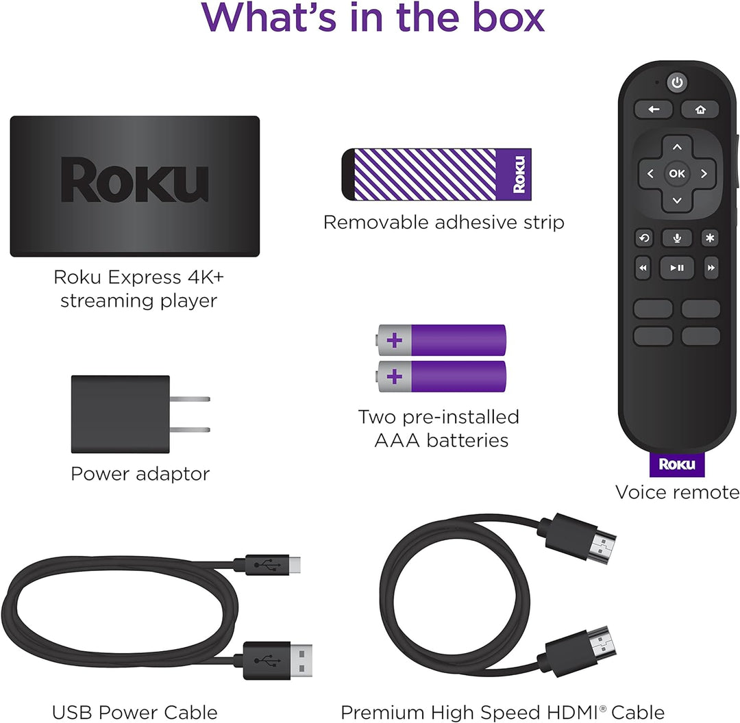 ROKU Express 4K+ | Reproductor HD/4K/HDR con Control de Voz y Cable HDMI Premium