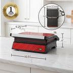 OVENTE Parrilla eléctrica de prensa Panini para interiores + sandwichera, color rojo GP0620R