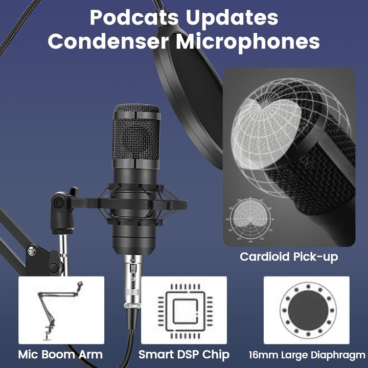Brvomussy Paquete de equipo de podcast para 2, interfaz de audio co...