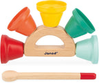 Janod Gioia - Juego de campanas de madera y metal, campanas musicales de 5 notas en soporte de madera con mazo, desarrollo temprano de ritmo y sonido para niños pequeños (18 meses a 3 años) - J07638