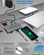 Hiearcool USB C Docking Station, 11-en-1 Dock, HDMI, VGA, Ethernet, Grey