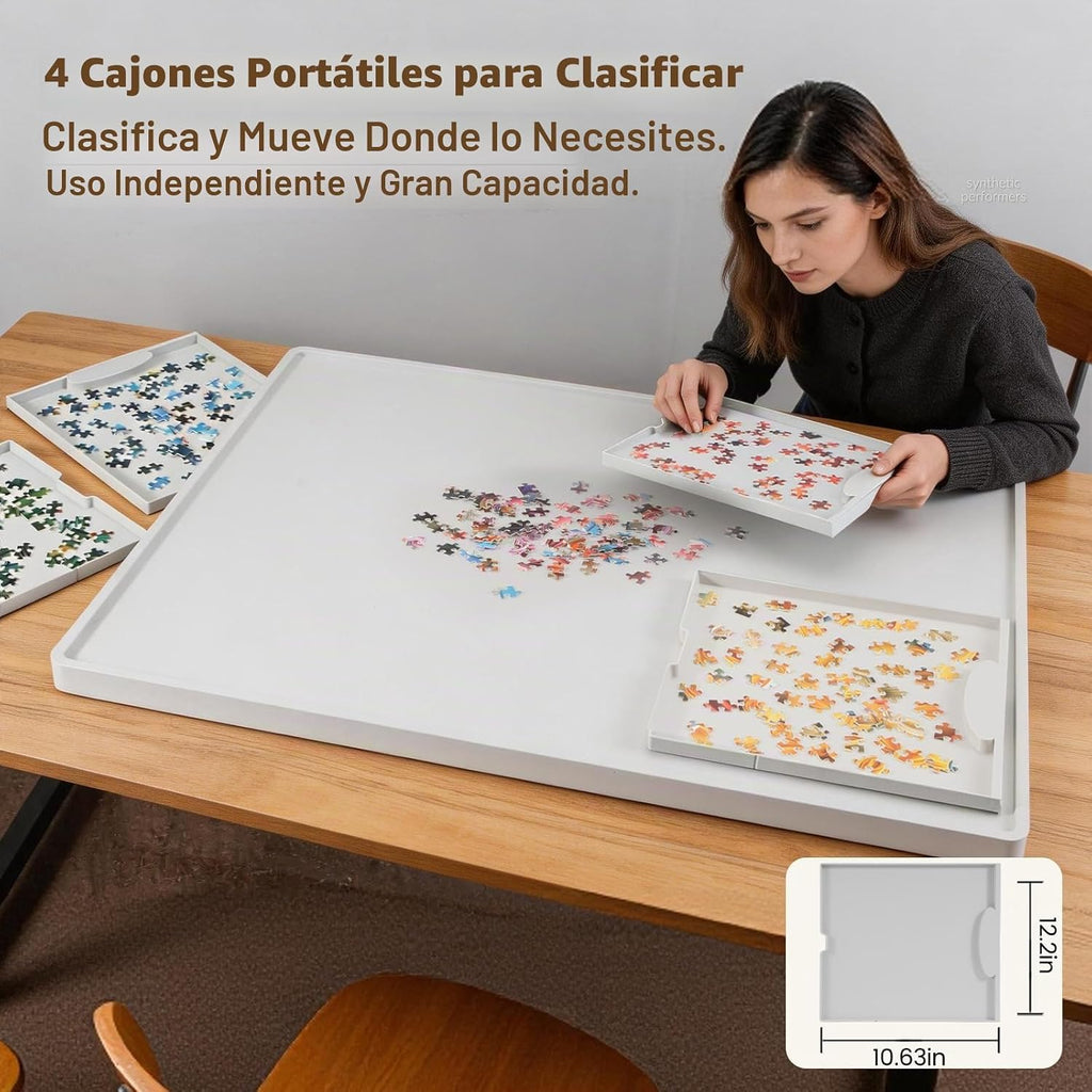 Tabla de rompecabezas ligera de 1500 piezas 2 en 1 inclinable y giratoria con cajones y cubierta, mesa de rompecabezas de plástico de 34.25 x 25.59 pulgadas, caballete de mesa portátil para adultos, ideal para rompecabezas y cuentas fusibles